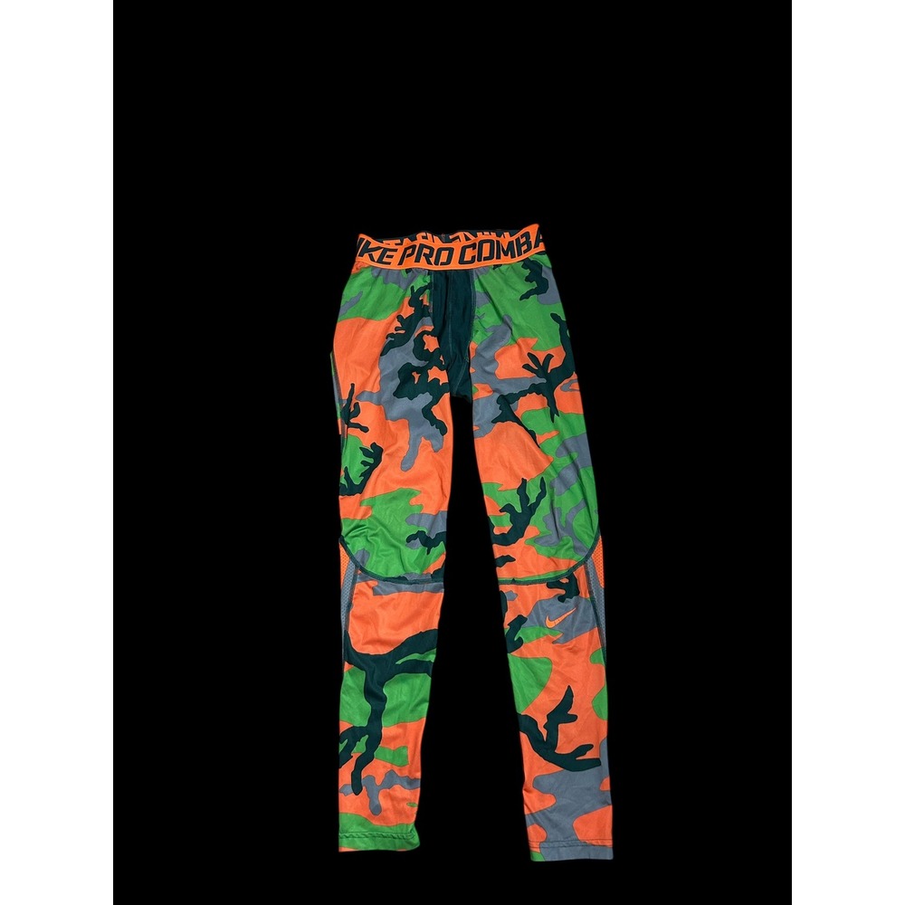 Nike Pro Mens Camo Compression Leggings Orange Green Training Tights L